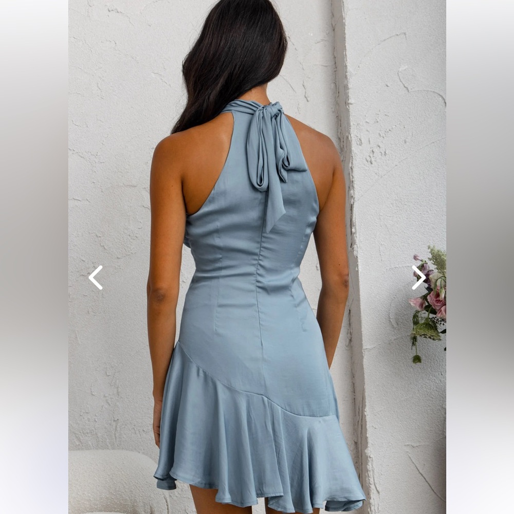 Light Blue Silk Halter Mini Dress - Picture 8 of 9